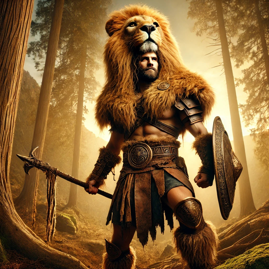 Hercules wears the lions skin as an armour